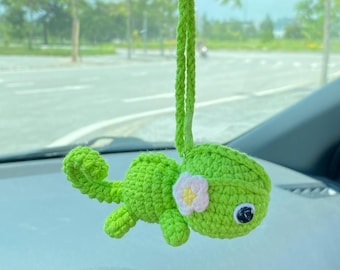 Cute Chameleon Car Mirror Hanging Accessories, Crochet Chameleon Ornaments, New Car Gift Idea, Gift For Her, Car Decorations, Car Charm