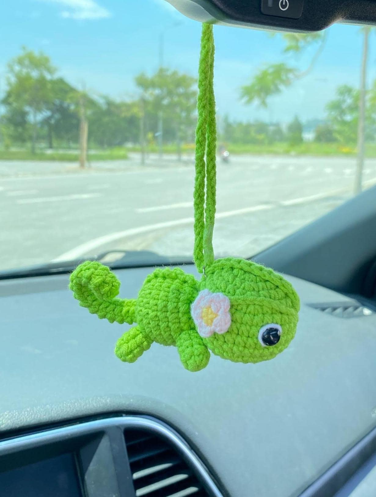 Cute Chameleon Car Mirror Hanging Accessories, Crochet Chameleon
