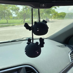 Crochet Bat Plush Rear View Mirror Accessory For Women Men Teens, Goth Car Accessory, Halloween Car Hanging Bat Car Decor, Bat Car Charm