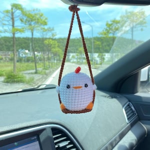 Cute Swinging Chicken Car Mirror Hanging Accessories, Crochet Chicken Ornaments, New Car Gift Idea, Gift For Her, Car Decorations, Car Charm