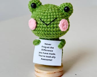 Crochet Frog Positive With Desk Decorations, Supportive Frog Plush, Birthday Gift, Gifts For Children, Interesting Frog Lover Gifts