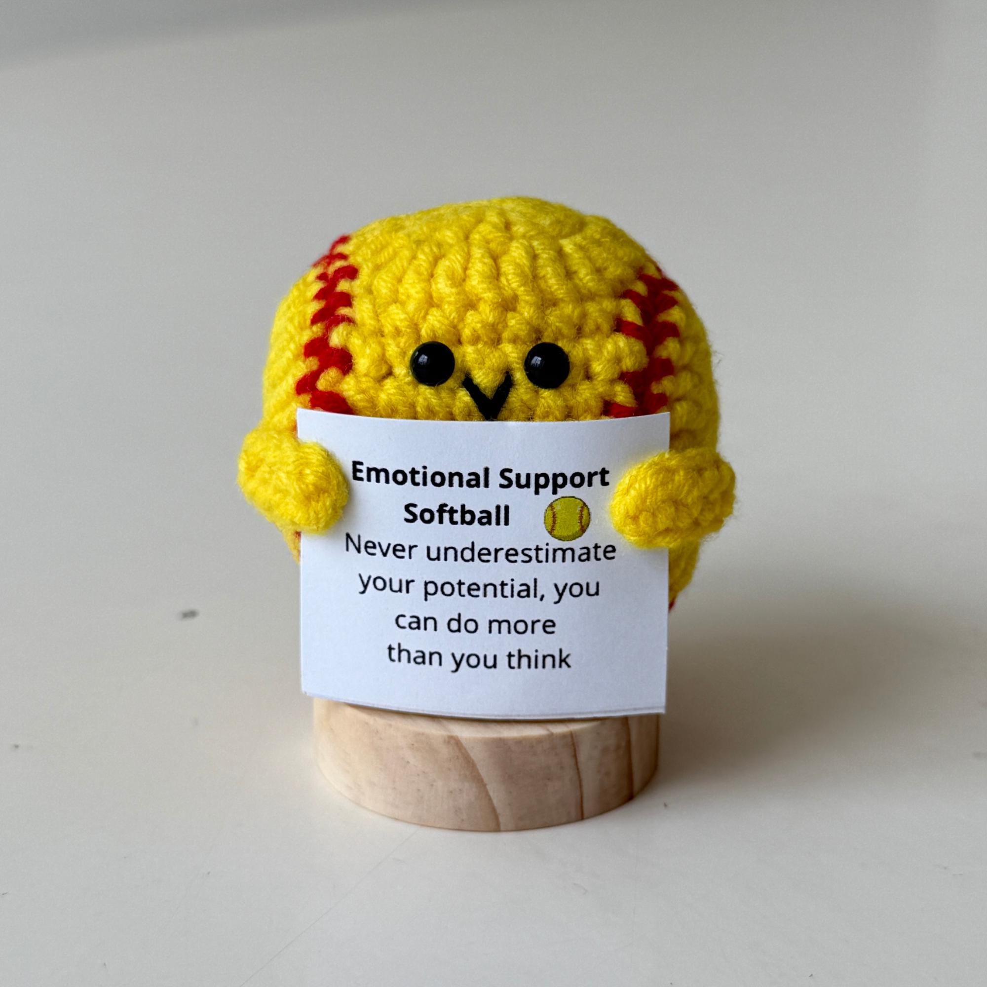 Handmade Crochet Emotional Support Doll - Cute Positive Tennis Ball Design, Huggable Comfort Companion