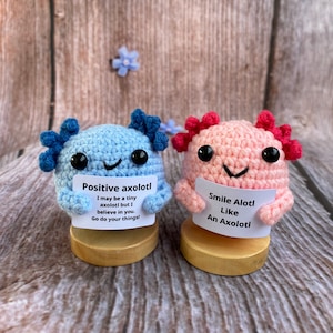 Divertido axolotl positivo, juguete de axolotl de punto para bebé con tarjeta positiva, lindo muñeco de axolotl de lana inspirador de ganchillo, regalos para animar