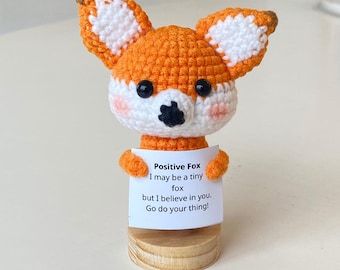 Funny Crochet Fox Positive With Desk Decorations, Supportive Fox Toy Plushies, Birthday Gift, Gifts For Children, Interesting Gifts