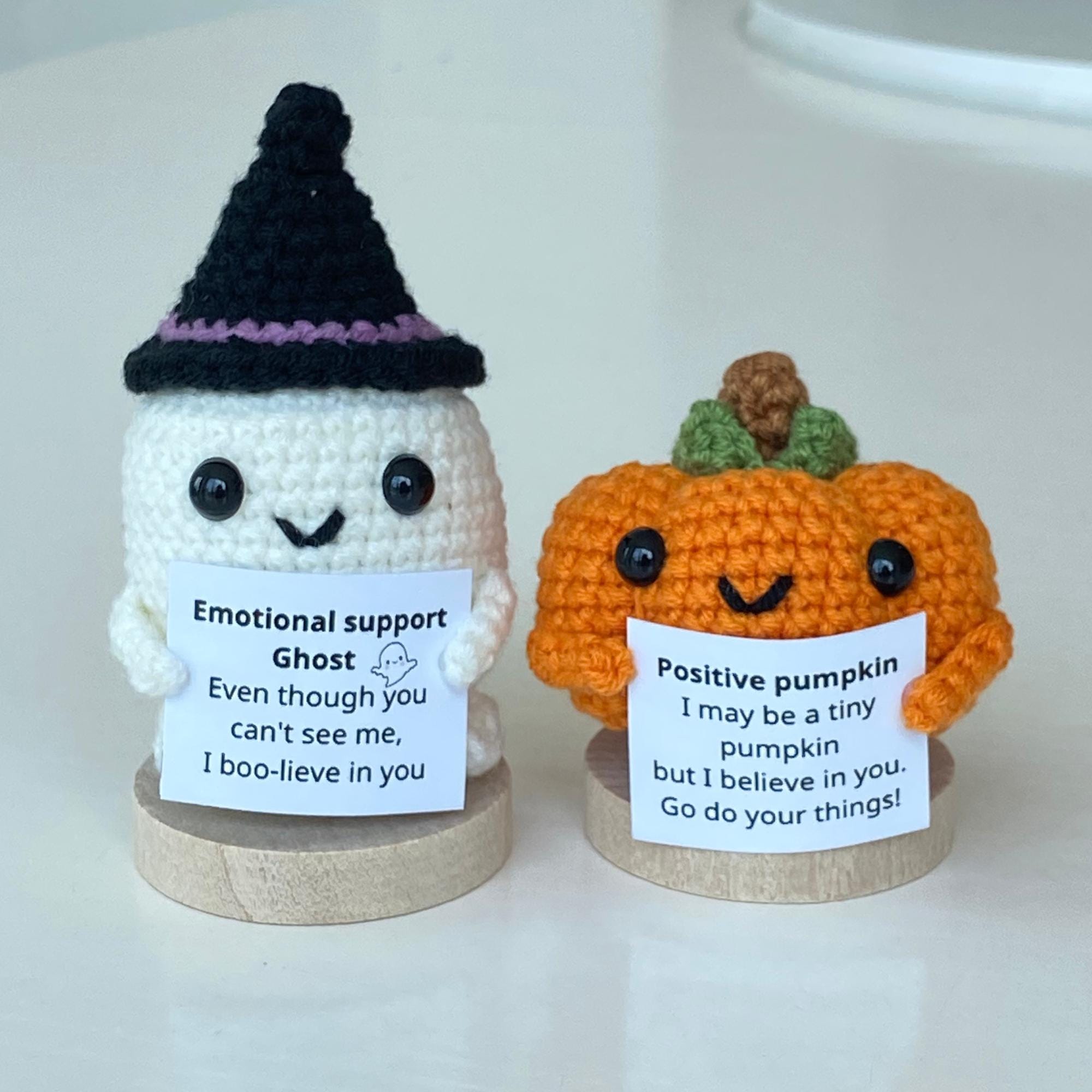 2PCS Crochet Emotional Support Pumpkin/Ghost, Positive Pumpkin, Positive Ghost, Cute Crochet Desk Accessory, Coworkers Gift, Halloween Gift