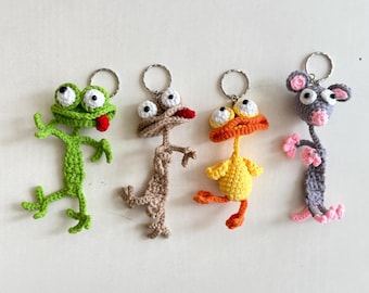 Funny Crochet Bookmark Keychain, Amigurumi Animal Lizard, Duck, Mouse Keychain, Handmade Amigurumi Book Accessory, Bakcpack Accessory