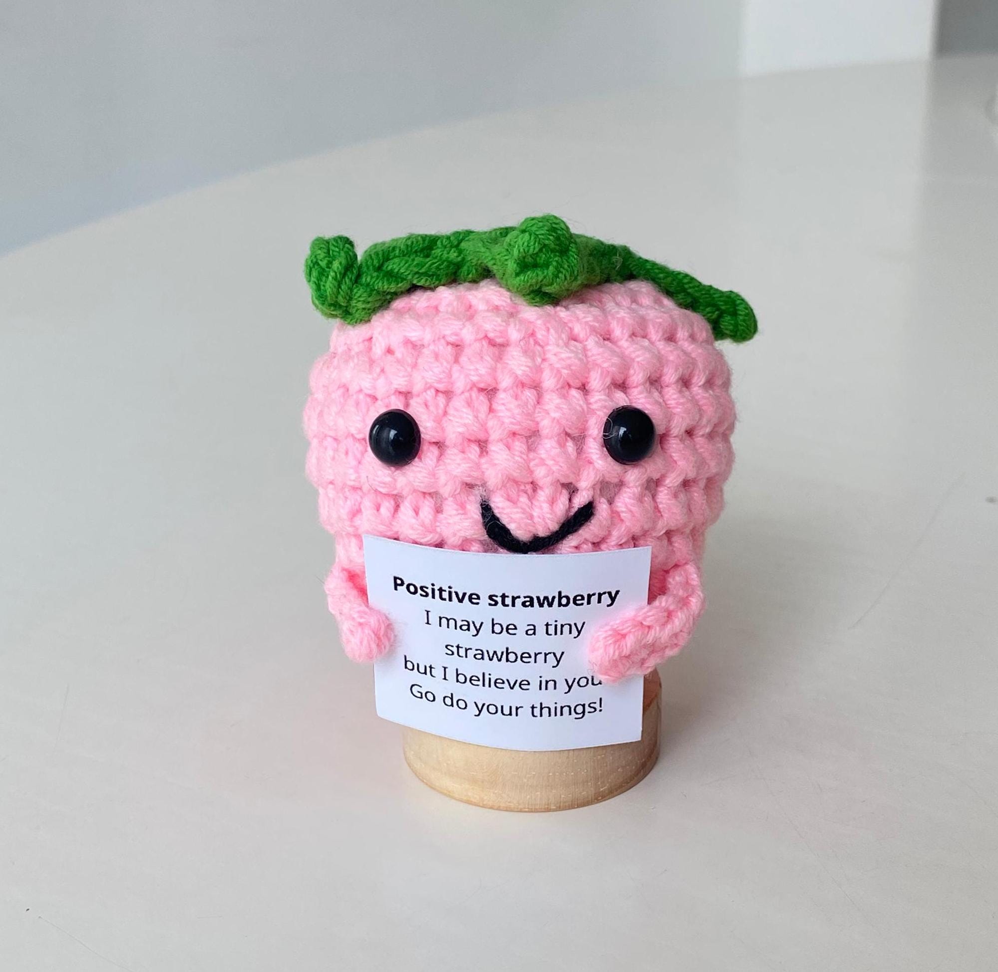 Funny Positive Strawberry, Knitted Strawberry Toy With Positive Card ...