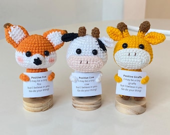 Supportive Animals With Stand, Positive Crochet Desk Buddy, Thank You Gift Birthday Gift, Best Friend Gift Coworker Appreciation Gift