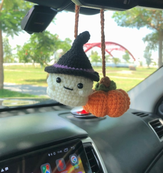 Crochet Ghost and Pumpkin Car Charm Spooky, Cute Ghost Pumpkin Rear View  Mirror Ornament, Fall Halloween Car Accessories Halloween Car Decor -   Denmark