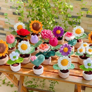 Mini Handmade Flower Pot, Crochet Flower In The Pot, Crochet Flower Plant, Handmade Knitted Flowers, Car Decor, Table Decor, Birthday Gifts