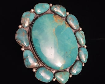 Huge Phillip Yazzie Sterling Silver Turquoise Cluster Bracelet