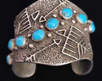 Delbert Arviso Tufa Sterling Cuff Bracelet with Turquoise