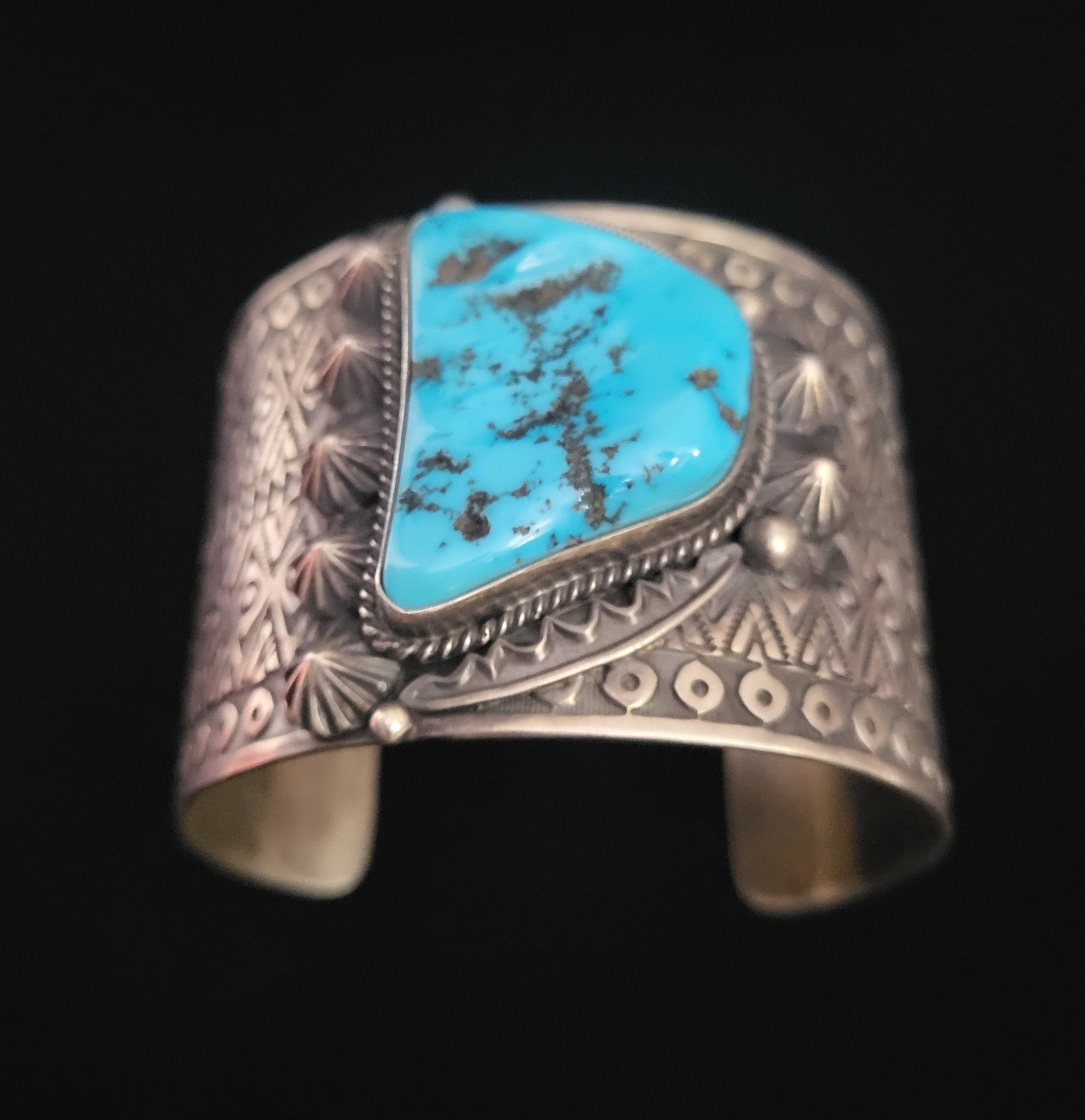 Native American Huge Kachina Head Royston Turquoise Wide Sterling Silver Bracelet Cuff 106 Grams Native American Huge Kachina Head Royston Turquoise Wide Sterling Silver Bracelet Cuff 106 Grams