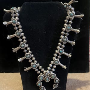 Vintage Child&#39;s Squash Blossom Necklace With Natural Lone Mountain Turquoise