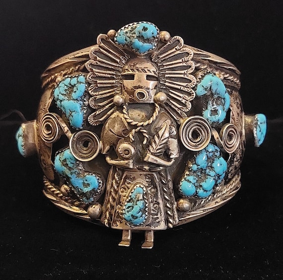 Huge Midnight Space Kachina Navajo Turquoise Native American Jewelry Silver Ring Huge Midnight Space Kachina Navajo Turquoise Native American Jewelry Silver Ring