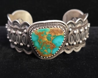Roland Dixon Sterling Silver Royston Turquoise Cuff Bracelet  For BIG Wrists