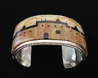 Gilbert and Mildred Calavaza Inlaid Pictorial Sterling Silver Bracelet