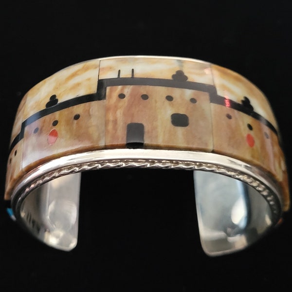 Gilbert and Mildred Calavaza Inlaid Pictorial Sterling Silver Bracelet