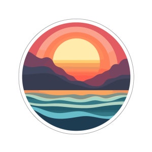 Retro vibrant sunset Kiss-Cut Stickers, holidays sticker, sticker for phone case, laptop, notebooks and more.