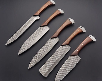 Damascus Steel Chef Set With Leather Roll Kitchen Set Chef Knife Set Groomsmen Gift Anniversary Gift Gift For Mom Mothers Gift Easter Gift