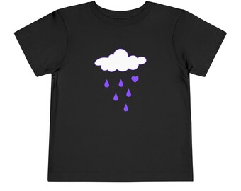 Cute Toddler Tee with Cloud and Raindrops Design, Kids Short Sleeve Shirt, Playful Summer Top, Gift for Baby Shower, Rainy Day Outfit