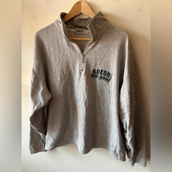 Guess, Guess USA Vintage Gray Quarter-Zip Sweatshirt S