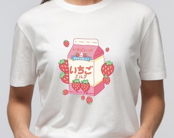 Japanese Shirt Kawaii Shirt Strawberry Milk Japanese Graphic Tee Shirt Japan Travel Japanese Gift for Women Girlfriend