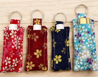 Chapstick Holder Keychain Floral Fabric Lip Balm Keychains Cherry