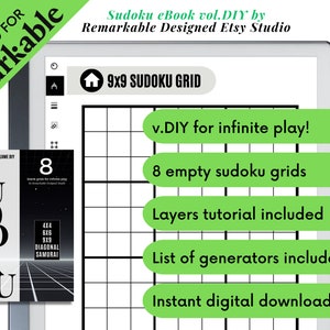 Empty Grid Sudoku ebook for reMarkable (v.DIY) | 8 Sudoku grids l 4x4 6x6 9x9 Diagonal Samurai l rM1 rM2 template | digital download