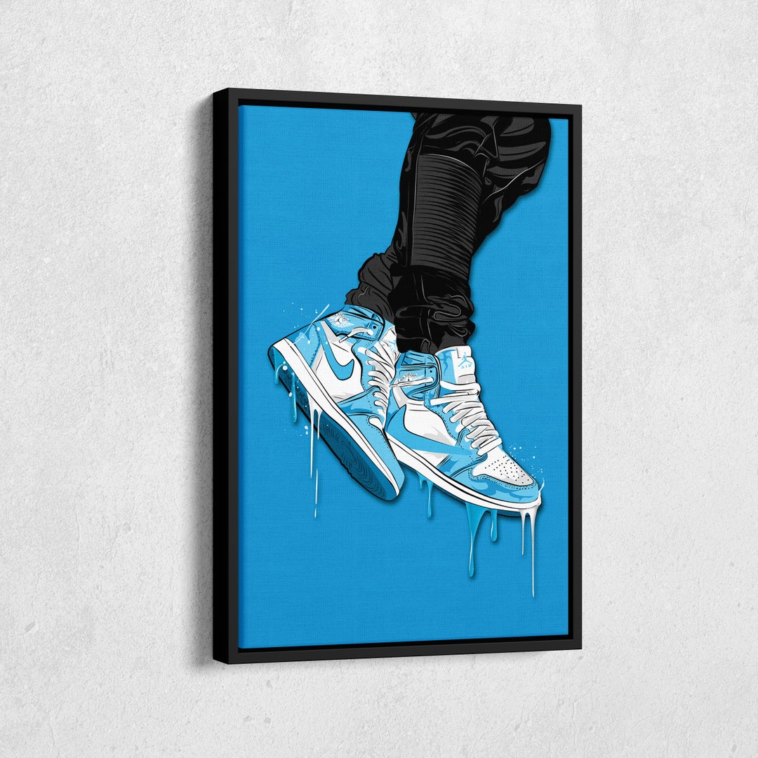 Air Jordan 1 Mid Light Blue Art Framed Poster Wall Art Home Decor Hand