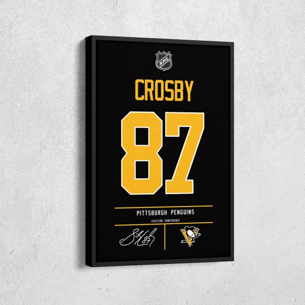 Sidney Crosby Jersey Art Pittsburgh Penguins NHL Wall Art Home Decor Hand Made Poster Canvas Print