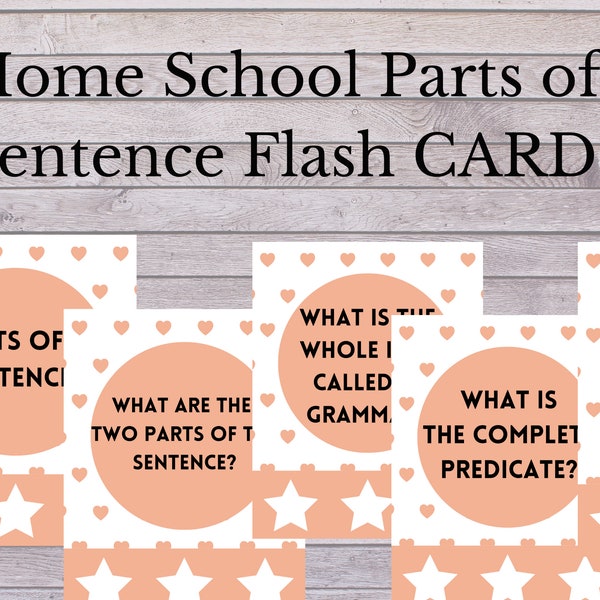 Home school Grammar flash cards| Parts of a sentence flash cards | study cards | language arts | Grammar Rules | Homeschool printable cards