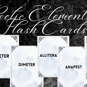 Éléments poétiques | Flashcards de poésie | Ressource pour l'école à la maison | Analyse de poésie | cartes mémoire | arts du langage | Termes de poésie | Définitions poétiques