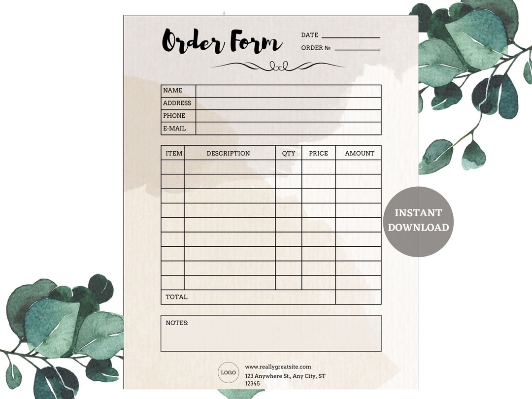 Order Form Printable Template Official Order Form Business - Etsy