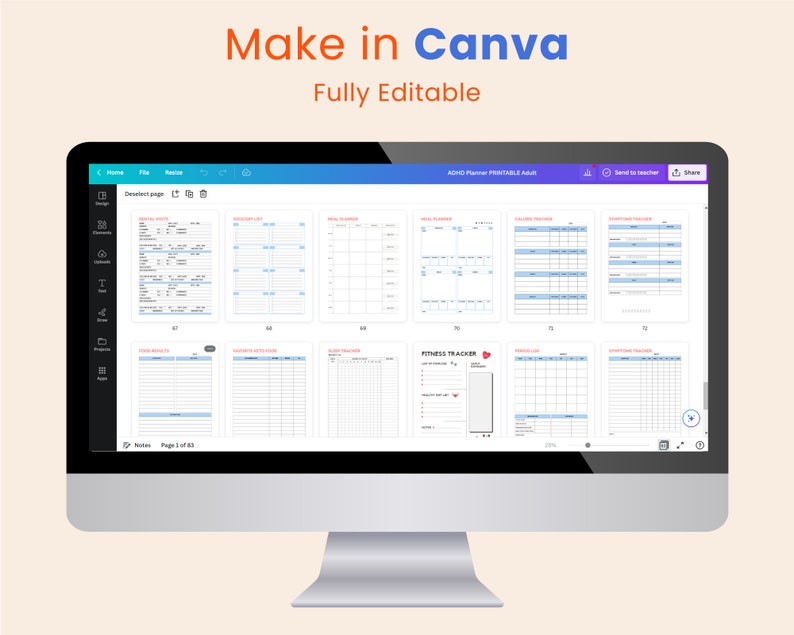 ADHD Printable Planner, ADHD Digital Planner, ADHD Planner Canva, Kdp