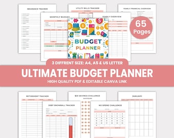 Editable Budget Planner Canva Template: Finance Tracker Bundle (Digital Download)