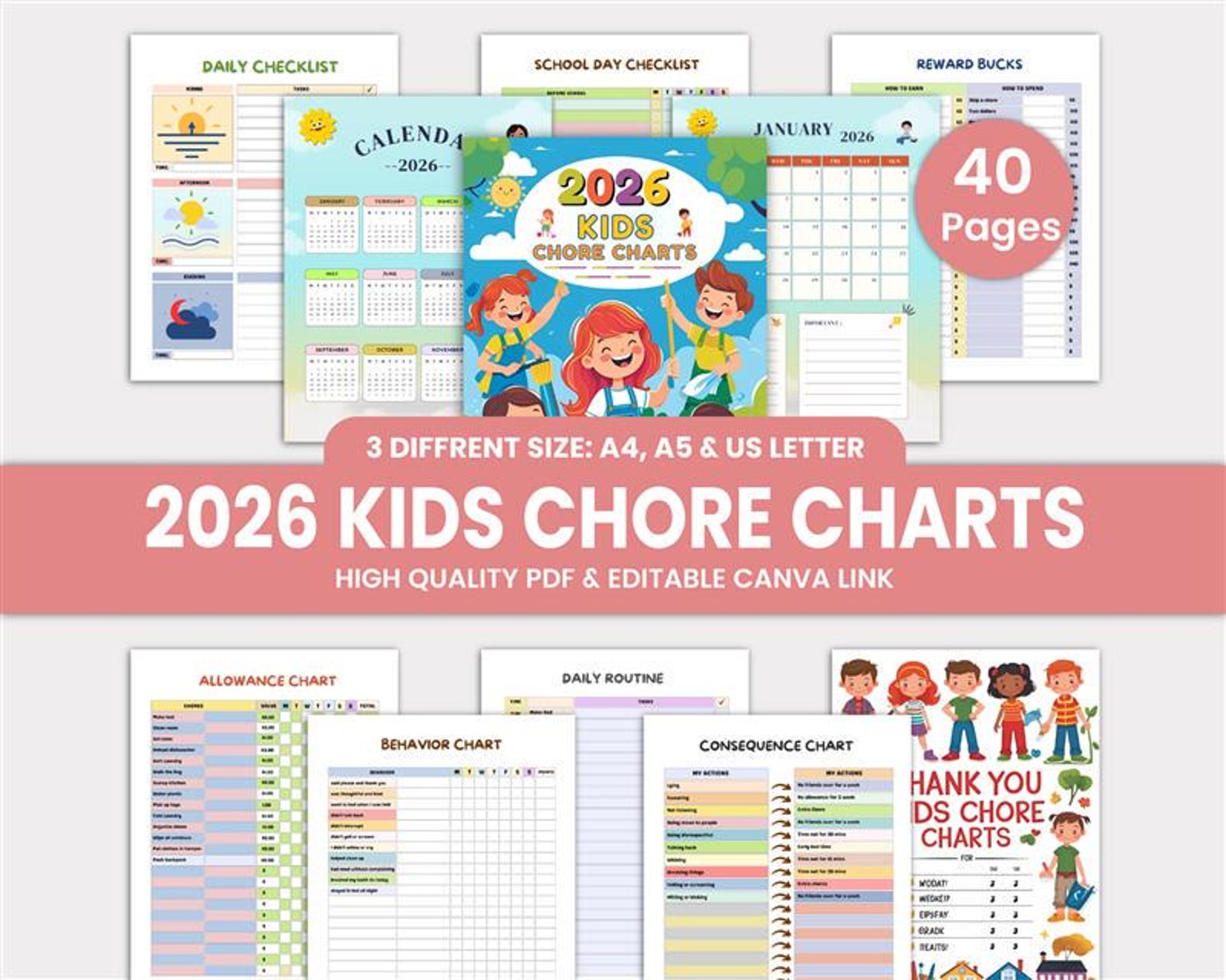 2026 Kids Chore Chart Planner: Printable Responsibility & Reward ...