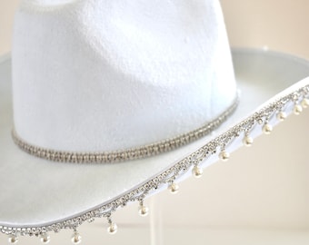 Heartache Medication | White Glitter Rhinestone Cowgirl Hat | Bridal Hat | Bachelorette Hat | Festival Hat | Birthday Hat | Sparkly Cowgirl