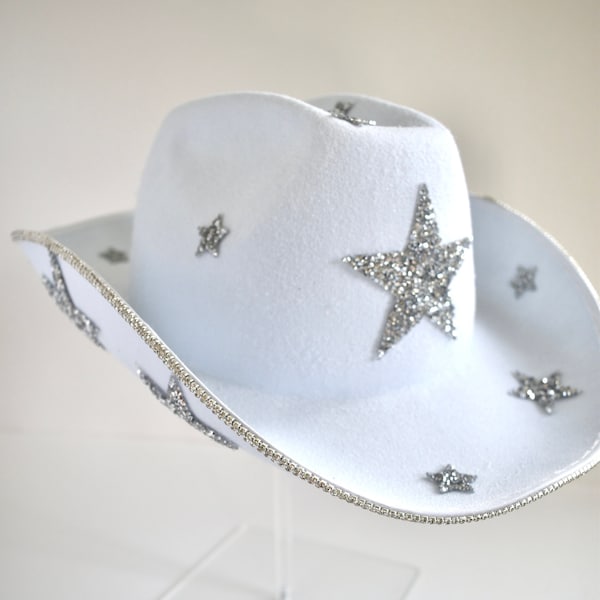 Cowboy Hat White Glitter Etsy