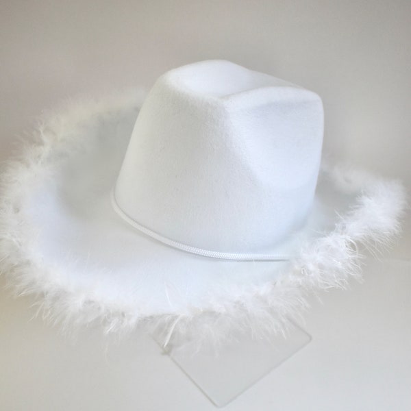 Bride Tribe | White Fur Cowgirl Hat | Fur Festival Hat | Bachelorette Hat | Bridal Party | Rhinestone Cowgirl | Broadway | White Fur Cowboy