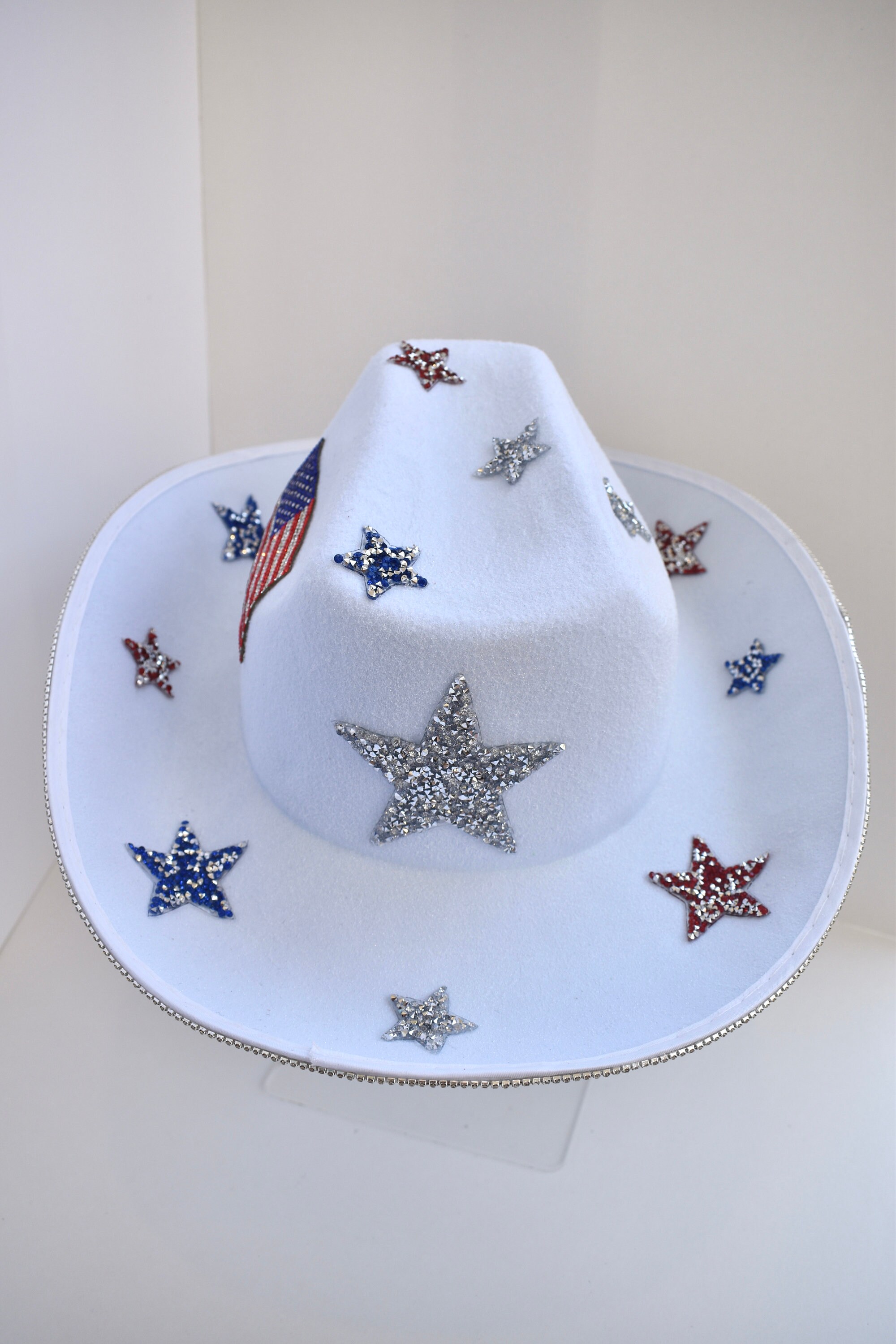 New Women\'s July 4th Cowgirl Rhinestone Embellished Hat One Size Fits Most USA Kayla Western Rhinestone Embellished Cowboy Hat – Sophia  main image 4