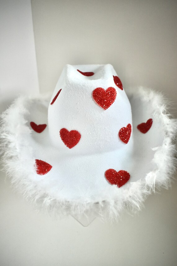 Queen of Hearts | White Glitter Rhinestone Cowgirl Hat | Red  display picture 1