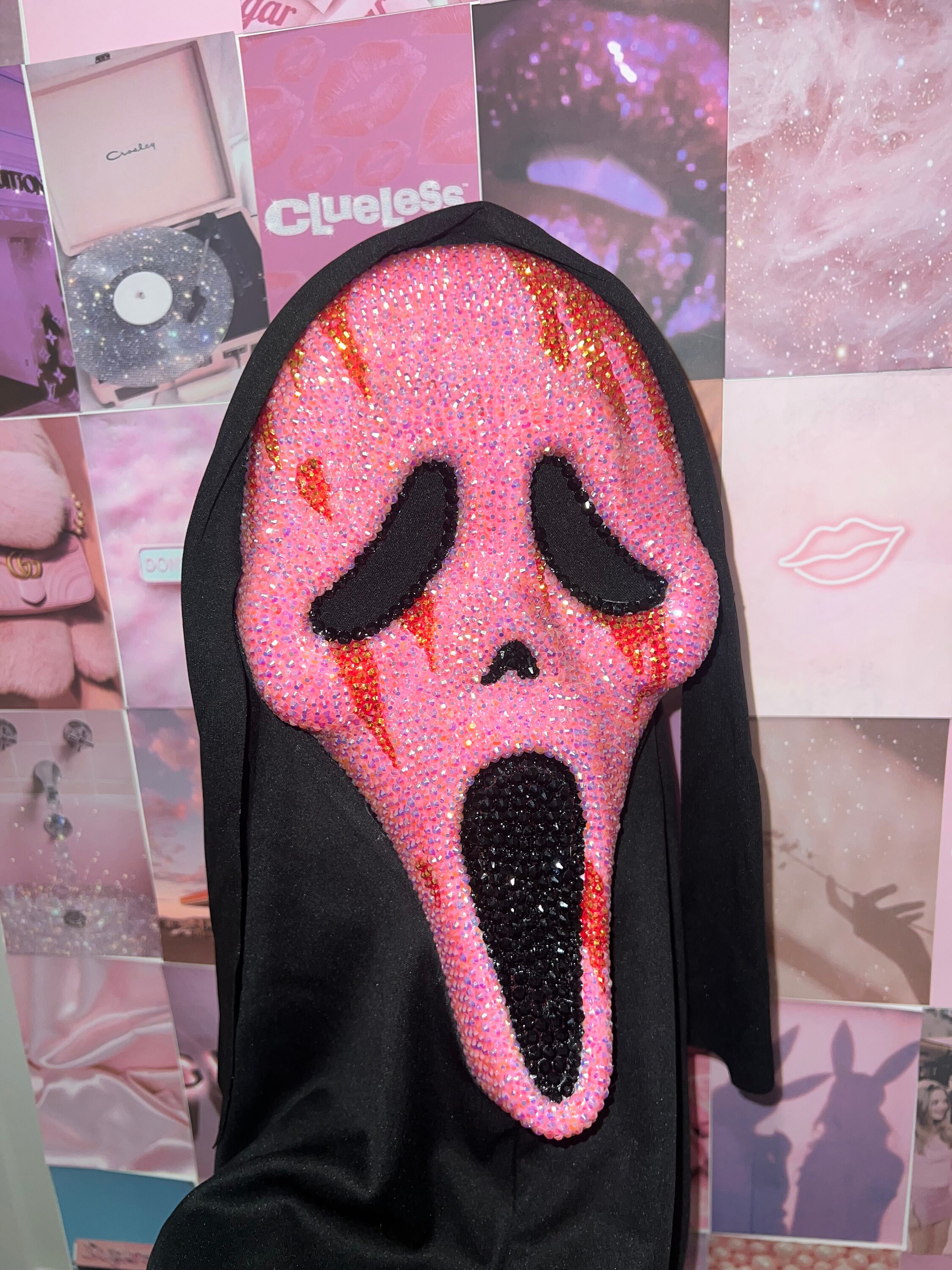 Girls Pink Sparkly Ghost Face Halloween Costume Dress With Mask – L/XL/XXL