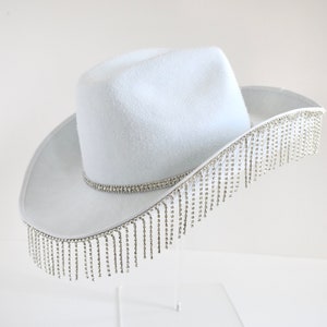 5-1-5-0 | White Glitter Rhinestone Cowgirl Hat | Bridal Hat | Bachelorette Hat | Festival Hat | Birthday Hat | Sparkly Cowgirl Hat