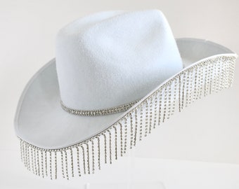 5-1-5-0 | White Glitter Rhinestone Cowgirl Hat | Bridal Hat | Bachelorette Hat | Festival Hat | Birthday Hat | Sparkly Cowgirl Hat