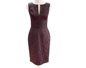 Vintage 80s Kay Unger Floral Brocade Sheath Dress, Size 4