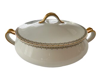Schleiger Limoges 107A Haviland Albany Round Covered Vegetable Bowl Greek Key Design Made in Haviland France