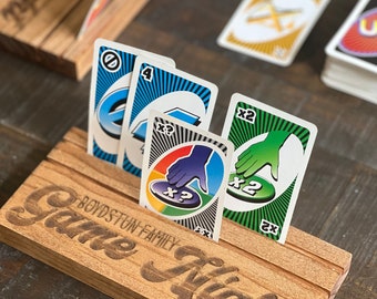 Set of Four Customized Stained Wood Card Holders for Game Nights
