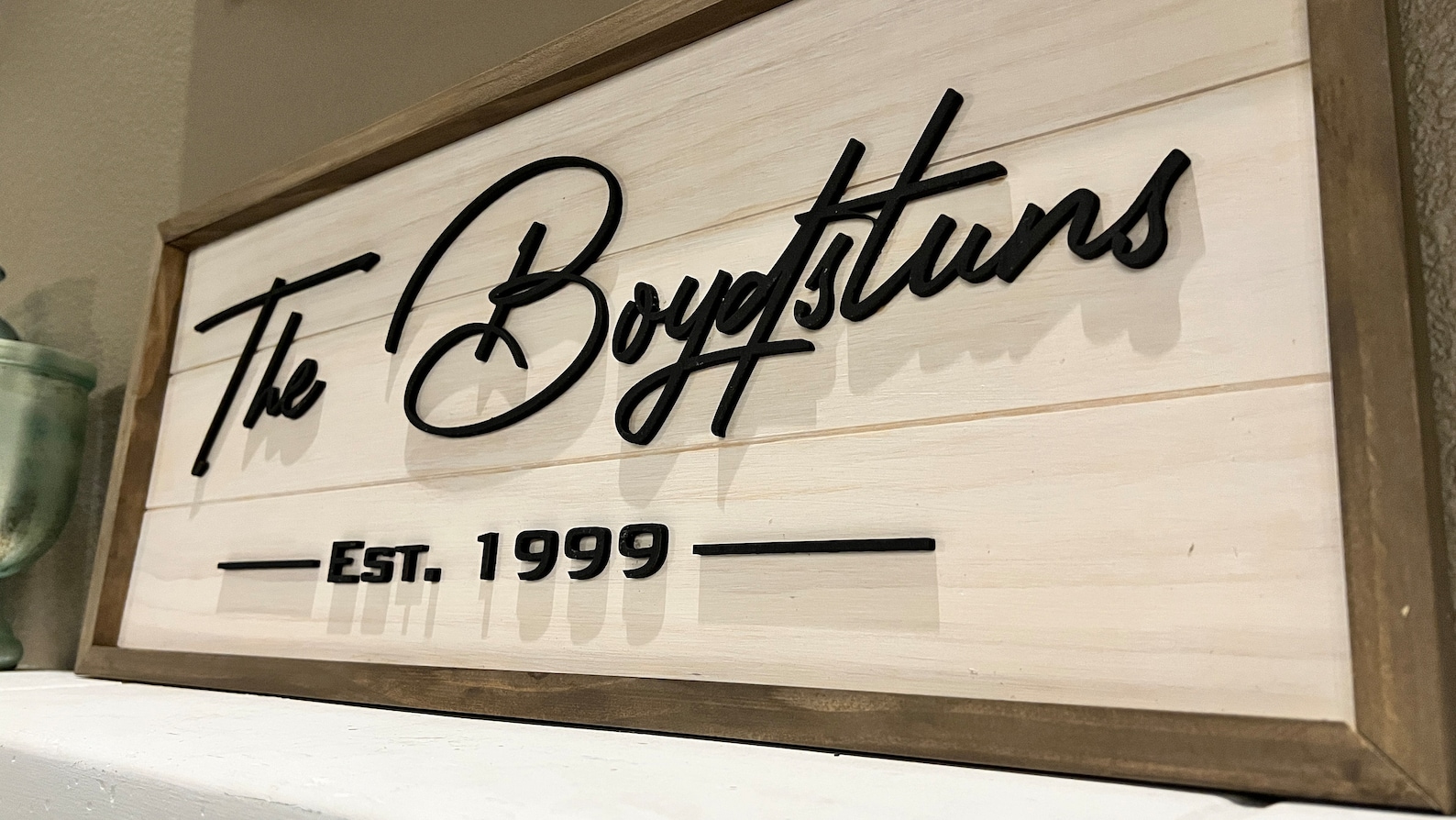 Premium Custom Solid Wood Family Name Sign - Antique White, 30x12 inches