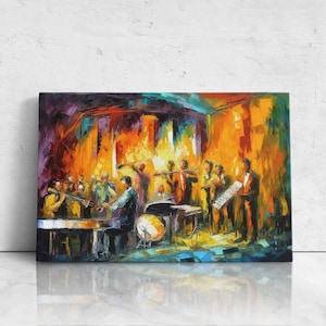 Jazz Band On Stage Oil Painting | Colorful & Vibrant | Digital Print On Canvas | Gift For Jazz Lovers | Musical Art